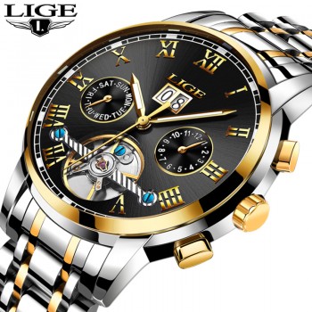 LIGE Mens Watches Top Luxury Brand Automatic Mechanical Watch Men Full Steel Business Waterproof Sport Watches Relogio Masculino