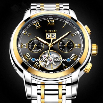 LIGE Mens Watches Top Luxury Brand Automatic Mechanical Watch Men Full Steel Business Waterproof Sport Watches Relogio Masculino