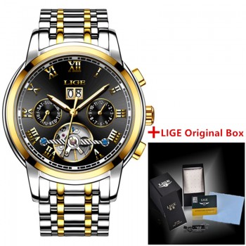 LIGE Mens Watches Top Luxury Brand Automatic Mechanical Watch Men Full Steel Business Waterproof Sport Watches Relogio Masculino