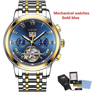 LIGE Mens Watches Top Luxury Brand Automatic Mechanical Watch Men Full Steel Business Waterproof Sport Watches Relogio Masculino