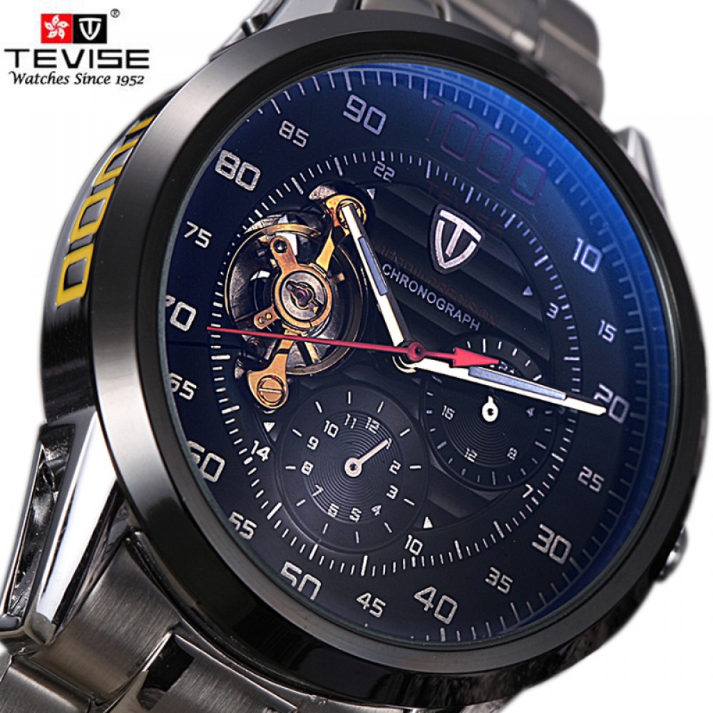TEVISE Automatico Self-Wind Men Steampunk Tourbillon Mechanical skeleton Watch Business Waterproof Sport Clock Relogio Masculino