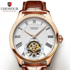 Men Mechanical Watch Tourbillon Watch Hand Winding  Sapphire 25Jewels Genuine Leather Luxury Gift Sea-gull Movement