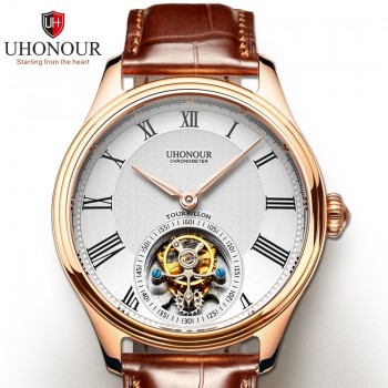 Men Mechanical Watch Tourbillon Watch Hand Winding  Sapphire 25Jewels Genuine Leather Luxury Gift Sea-gull Movement