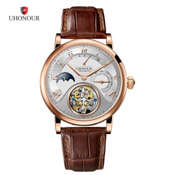 Men Mechanical Watch Tourbillon Watch Hand Winding  Sapphire 25Jewels Genuine Leather Luxury Gift Sea-gull Movement