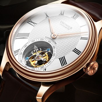 Men Mechanical Watch Tourbillon Watch Hand Winding  Sapphire 25Jewels Genuine Leather Luxury Gift Sea-gull Movement