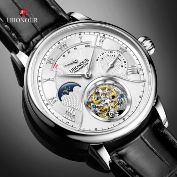 Men Mechanical Watch Tourbillon Watch Hand Winding  Sapphire 25Jewels Genuine Leather Luxury Gift Sea-gull Movement