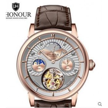 Men Mechanical Watch Tourbillon Watch Hand Winding  Sapphire 25Jewels Genuine Leather Luxury Gift Sea-gull Movement