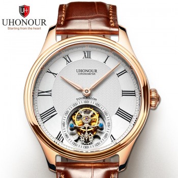 Men Mechanical Watch Tourbillon Watch Hand Winding  Sapphire 25Jewels Genuine Leather Luxury Gift Sea-gull Movement