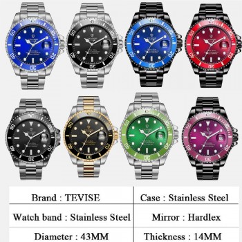 Top Luxury TEVISE Relogio Automatico Masculino Men Mechanical Watches Fashion Waterproof Business Submariner watch Male Clock