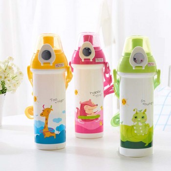 Cartoon Water Bottle Child Plastic Straw Water Bottles Kids Portable Leak-proof Outdoor Sport Kettle Student Travel Bottle