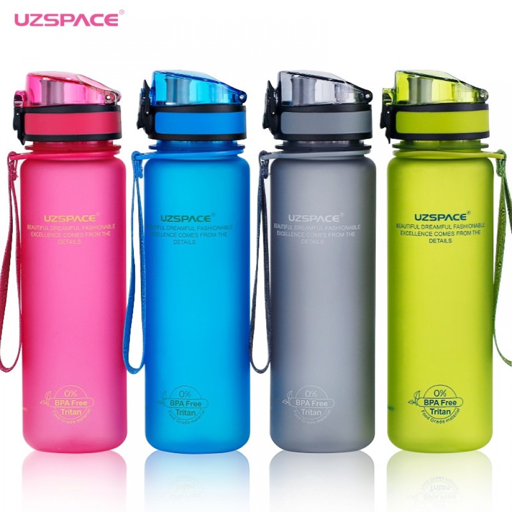 Uzspace Sports Water Bottles Tritan Material Drinkware Protein Shaker Camping Hiking Plastic Bottle for water 350ml 500ml 1000ml