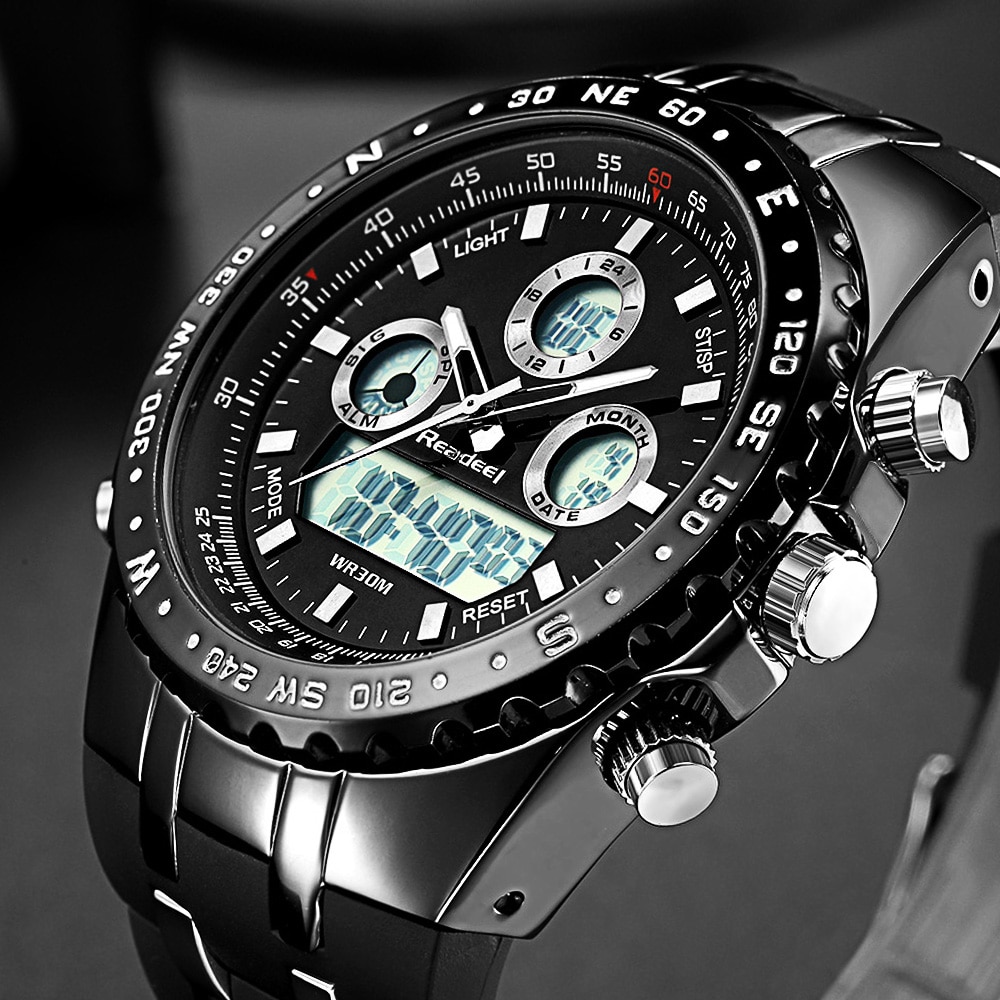 Readeel Top Brand Sport Quartz Wrist Watch Men Military Waterproof Watches LED Digital Watches Men Quartz Wristwatch Clock Male