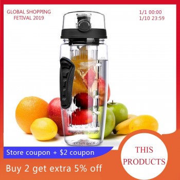 Urijk 34oz 1000ml Plastic Fruit Infuser Juice Shaker Sports Lemon Water Bottle Tour Hiking Portable Drinkware Bottles B Free
