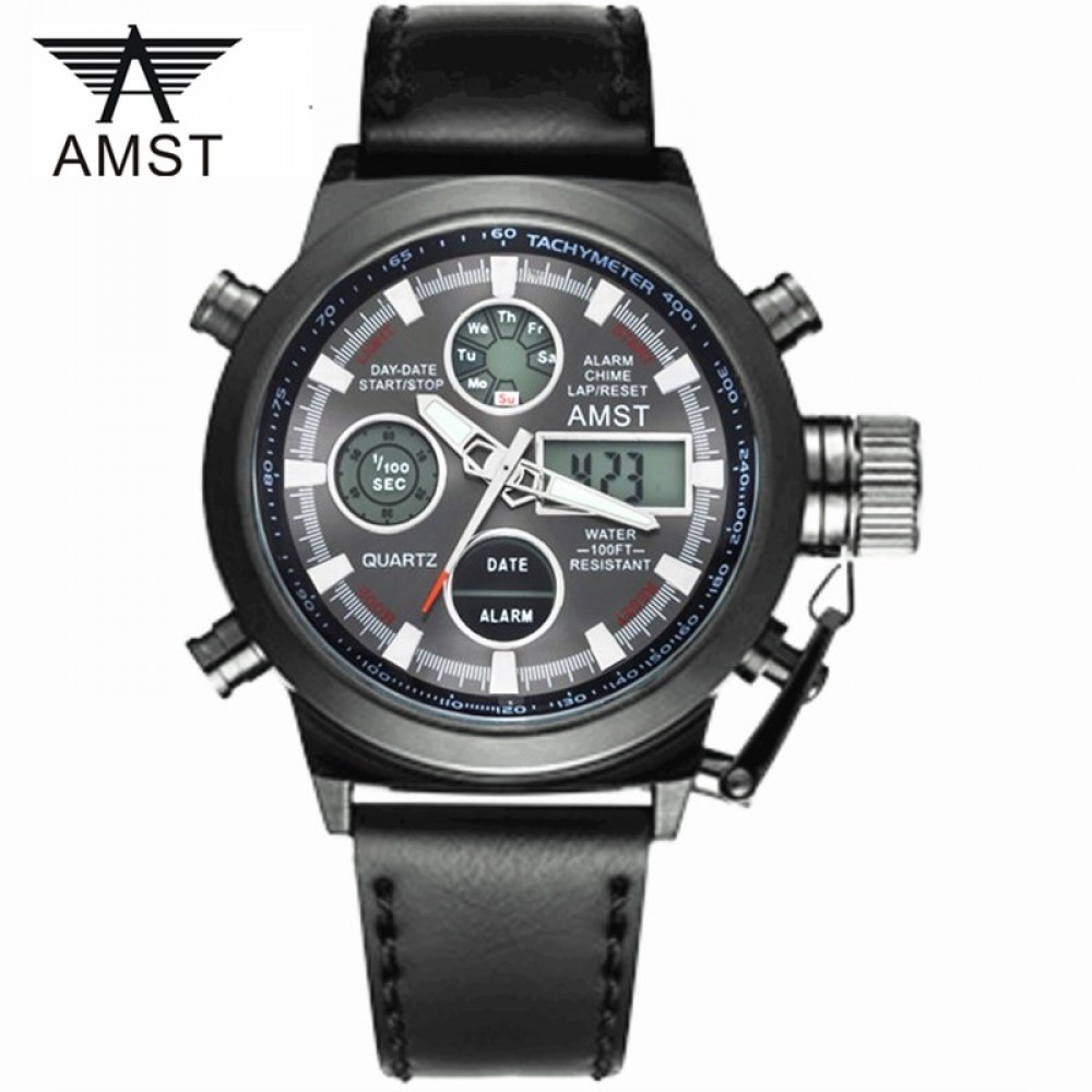 Male Fashion Sport Military Wristwatches 2018 New AMST Watches Men Luxury Brand 5ATM 50m Dive LED Digital Analog Quartz Watches