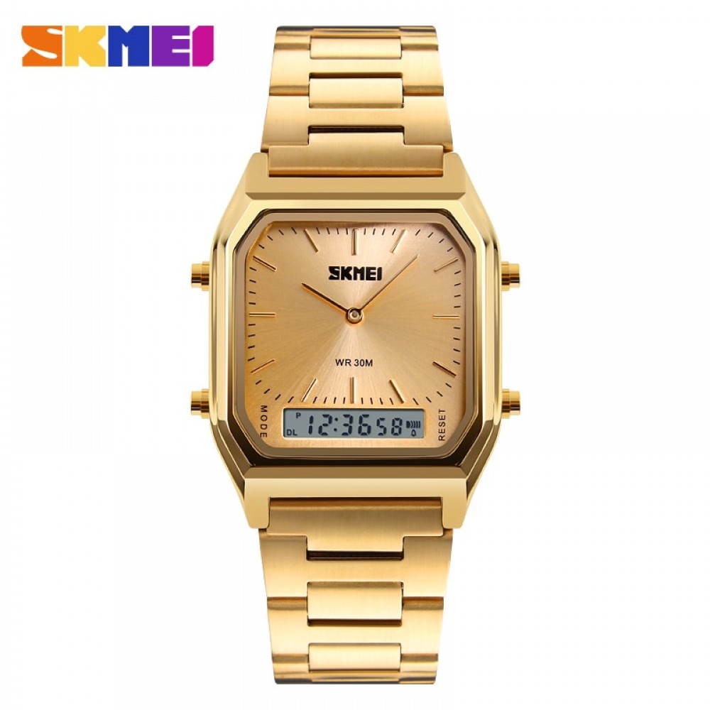 SKMEI Luxury Men Golden Watch Digital Quartz Mens Watches Dual Time Display Clock Wristwatches Male Watch Relogio Masculino1220