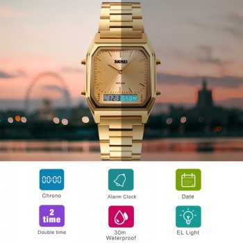 SKMEI Luxury Men Golden Watch Digital Quartz Mens Watches Dual Time Display Clock Wristwatches Male Watch Relogio Masculino1220