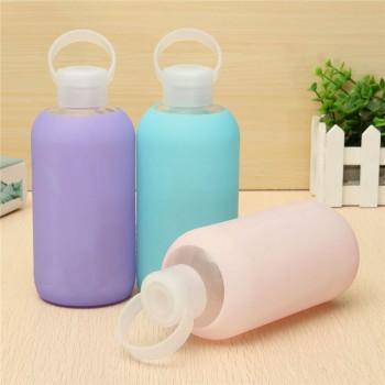 Arshen New Fashion Colorful 500mL Glass Water Bottle Glass Beautiful Gift Women Water Bottles with Protective Silicon Case Tour