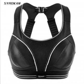 SYROKAN Womens Compression Racerback Adjustable High Impact Running Sports Bra (size smaller than normal)