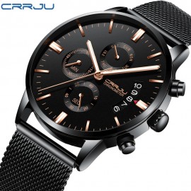 CRRJU New Mens Calander Waterproof Sport WristWatch with Milan strap Army Chronograph Quartz Heavy Watches Fashion male Clock