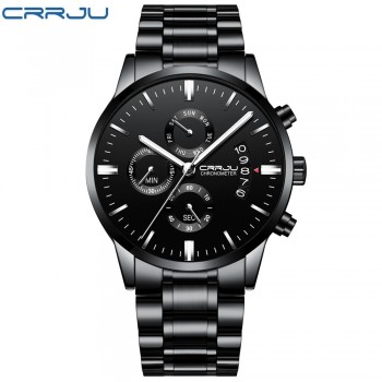 CRRJU New Mens Calander Waterproof Sport WristWatch with Milan strap Army Chronograph Quartz Heavy Watches Fashion male Clock