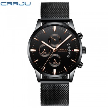 CRRJU New Mens Calander Waterproof Sport WristWatch with Milan strap Army Chronograph Quartz Heavy Watches Fashion male Clock