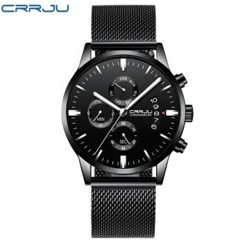 CRRJU New Mens Calander Waterproof Sport WristWatch with Milan strap Army Chronograph Quartz Heavy Watches Fashion male Clock