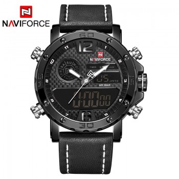 NAVIFORCE To Luxury Brand Mens Watches Men Leather Sports Watches Mens Quartz LED Digital Clock Waterproof Military Wrist Watch