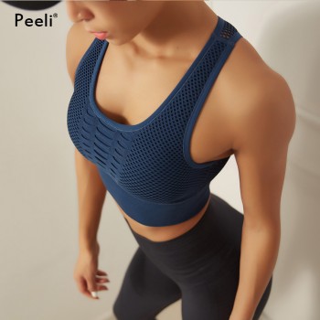 Peeli 2018 Seamless Sports Bra Top Fitness Women Racerback Running Crop Tops Pink Workout Padded Yoga Bra High Impact Activewear