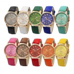 Luxury fashion casual gold women watches bracelet Womens Geneva Roman Numerals Faux Leather Analog Quartz Watch A40