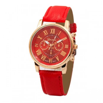 Luxury fashion casual gold women watches bracelet Womens Geneva Roman Numerals Faux Leather Analog Quartz Watch A40