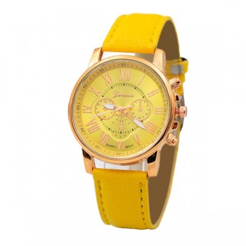 Luxury fashion casual gold women watches bracelet Womens Geneva Roman Numerals Faux Leather Analog Quartz Watch A40