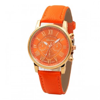 Luxury fashion casual gold women watches bracelet Womens Geneva Roman Numerals Faux Leather Analog Quartz Watch A40