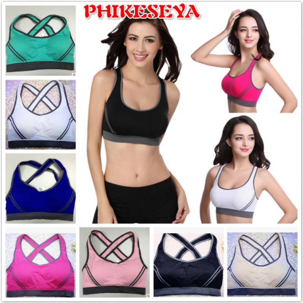 PHIKESEYA Women Multicolors Padded Top Active U-Neck Color Block Criss-Cross Gym Wear Crop Top Fitness Sport Bra for Women