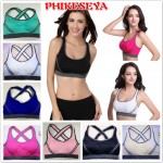 PHIKESEYA Women Multicolors Padded Top Active U-Neck Color Block Criss-Cross Gym Wear Crop Top Fitness Sport Bra for Women