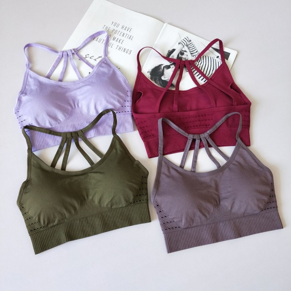 Womens Sports Bras For Running With Removable Cups Push Up Yoga Bra Seamless Back Strappy Fitness Athletic Bra Tops