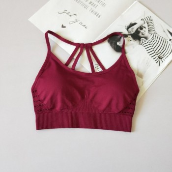 Womens Sports Bras For Running With Removable Cups Push Up Yoga Bra Seamless Back Strappy Fitness Athletic Bra Tops