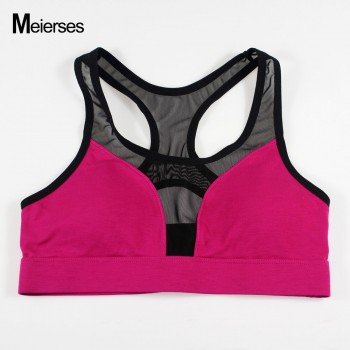MEIERSES Women Sports Bra Fitness Clothes Breathable Running Vest Mesh Patchwork Workout Tank Top 2018 New Yoga Top Sport Bra