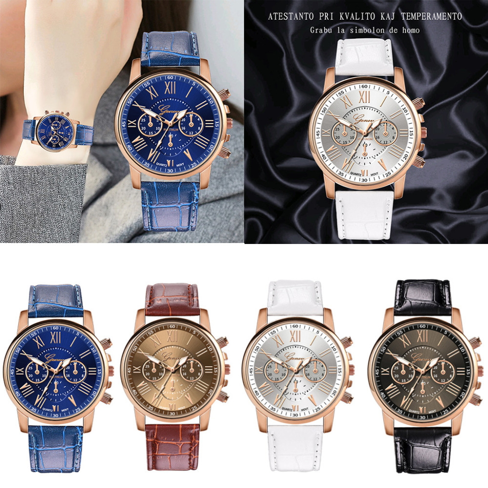 New Fashion Women men Leather Band Quartz Analog Wrist Watch luxury fashion black white gold women watches bracelet 2019A40