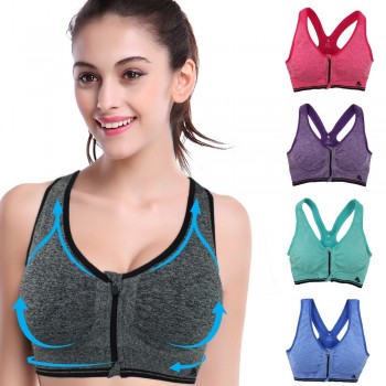 B.BANG Plus Size Women Sports Bra Zipper Front Padded Push Up Shockproof Wirefree Tops Gym Fitness Running sujetador deportivo