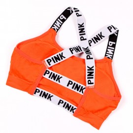 Pink Letter Seamless Bra Strappy Back Push Up Running Sport Bras Women Brassiere Sports Fitness Women Sport Bra Top Yoga Bra