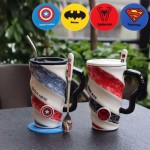 Bpa Free 550ml Hot Sales super Heros ceramics milk coffee mugs Cartoon tea league cup with strawamp;spoonamp;lid and Coaster set