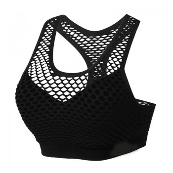 Mesh Sports Bra Hollow Out Sport Top Seamless Fitness Yoga Bras Women Gym Top Padded Running Vest Shockproof Push Up Crop Top