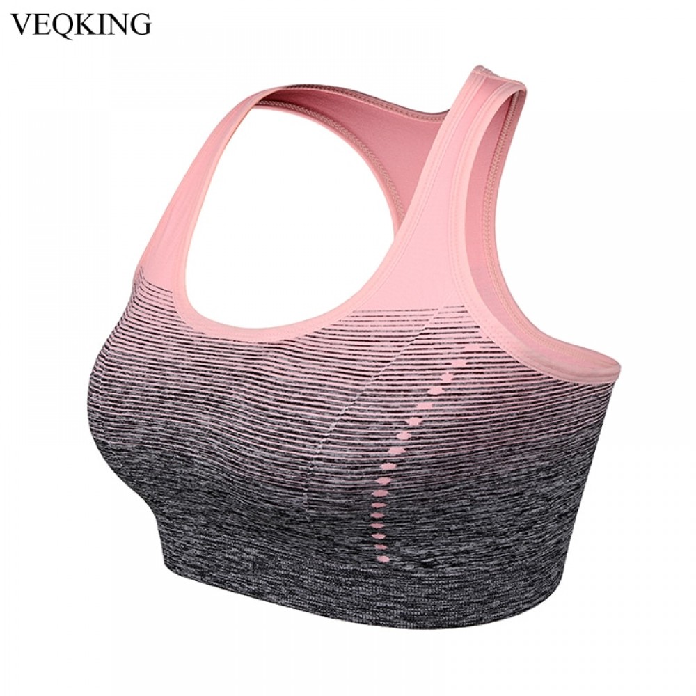 VEQKING Gradient High Stretch Sports Bras,Women Quick Dry Padded Sports Top for Fitness,Yoga Running Gym Seamless Sport Bra Top