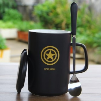 OUSSIRRO Creative Avengers Justice League  Ceramic Mug With Lid With Spoon Superman Spiderman Batman High Quality  Cup Nice Gift