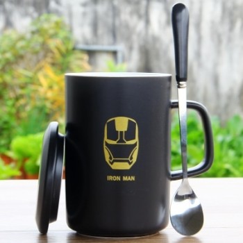 OUSSIRRO Creative Avengers Justice League  Ceramic Mug With Lid With Spoon Superman Spiderman Batman High Quality  Cup Nice Gift