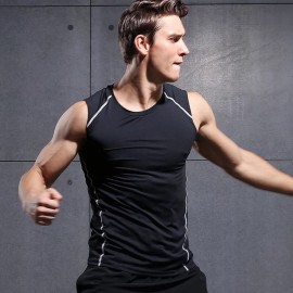 Reflective Summer Running Vest Gym Tank Top Bodybuilding Sleeveless Men Running Shirt Sports Training Fitness Compression Tight