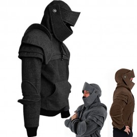 Mens Retro Drawstring Knight Sweater with Mask Protecting Elbow Knight Sweatshirt Winter Windproof Warm Keeping Hoodie Men 2019