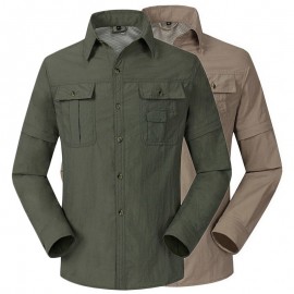 Removable Breathable Quick Dry Waterproof Outdoor Hiking Shirt Men Trekking Mountain Fishing Clothing Camping Male Shirts,AM043