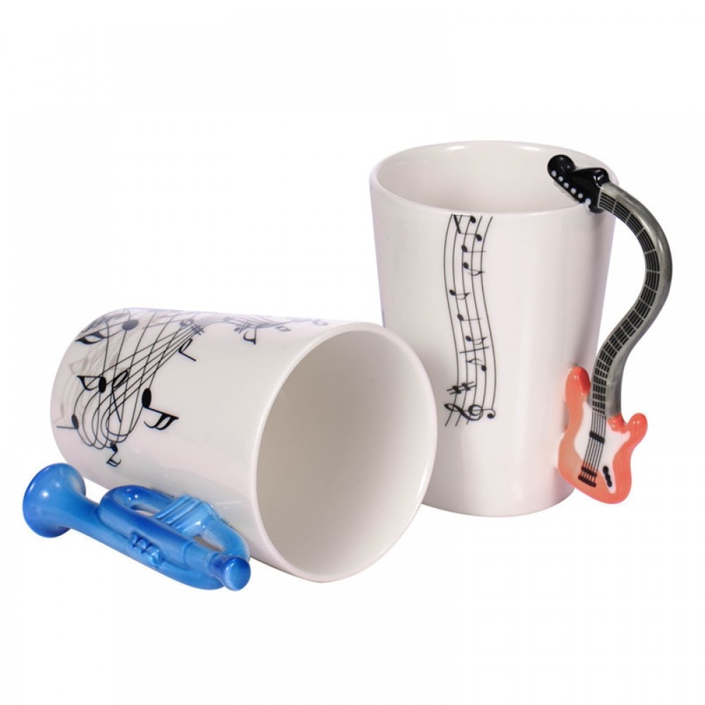 Wholesale Guitar Ceramic Cup Personality Music Note Milk Juice Lemon Mug Coffee Tea Cup Home Office Drinkware Unique Gift