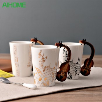Wholesale Guitar Ceramic Cup Personality Music Note Milk Juice Lemon Mug Coffee Tea Cup Home Office Drinkware Unique Gift